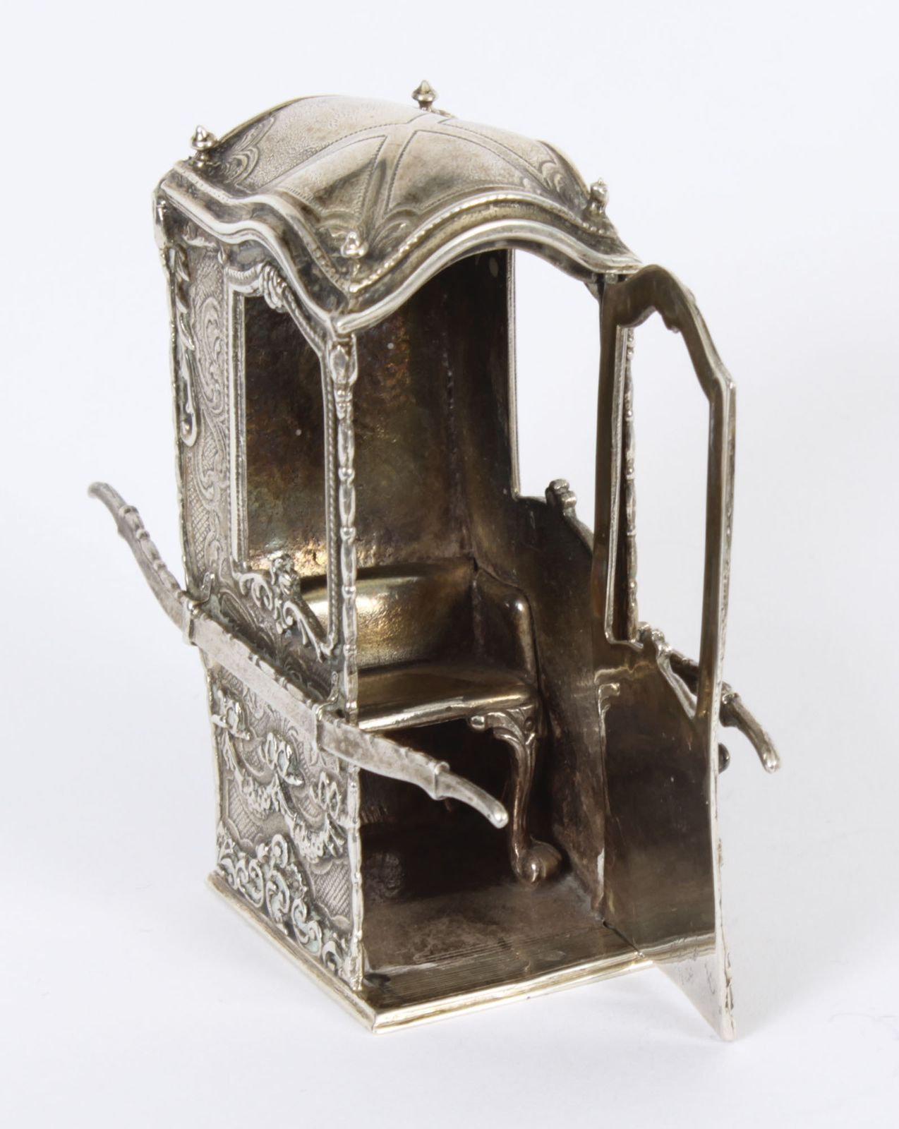 Antique French Silver Miniature Sedan Chair 19th C photo furniture