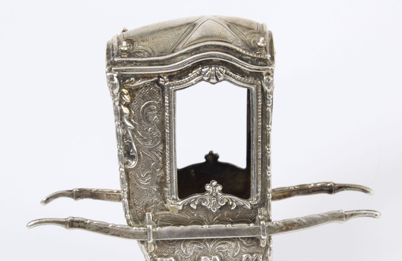 Antique French Silver Miniature Sedan Chair 19th C photo vinterior