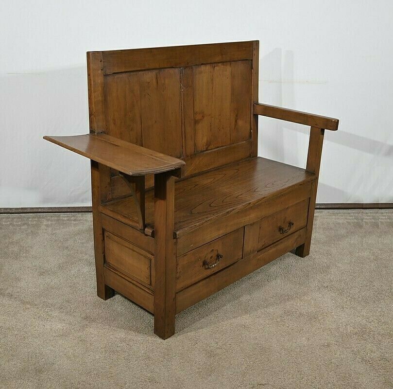 Rare Cantou Fireplace Bench In Cherry And Chestnut – 2nd Half Of The 19th Century