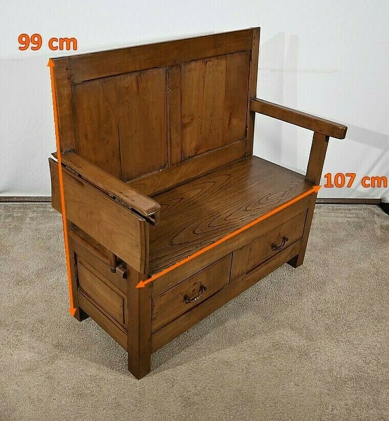 Rare Cantou Fireplace Bench In Cherry And Chestnut – 2nd Half Of The 19th Century photo furniture