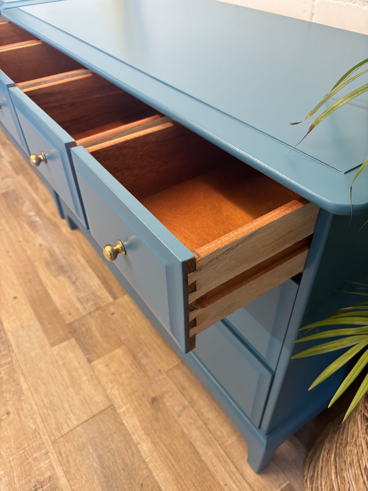 Stag Minstrel Pair Of 4 Over 2 Chest Of Drawers Painted Little Greene Marine Blue photo vintage