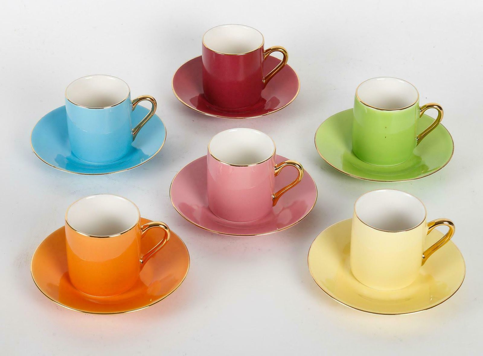 Set Of Six Fine Porcelain Cups And Saucers.