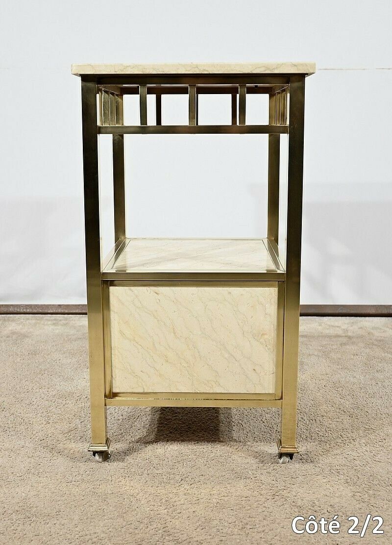 photo vintage Small Bedside Cabinet In Marble And Brass – Early 20th Century