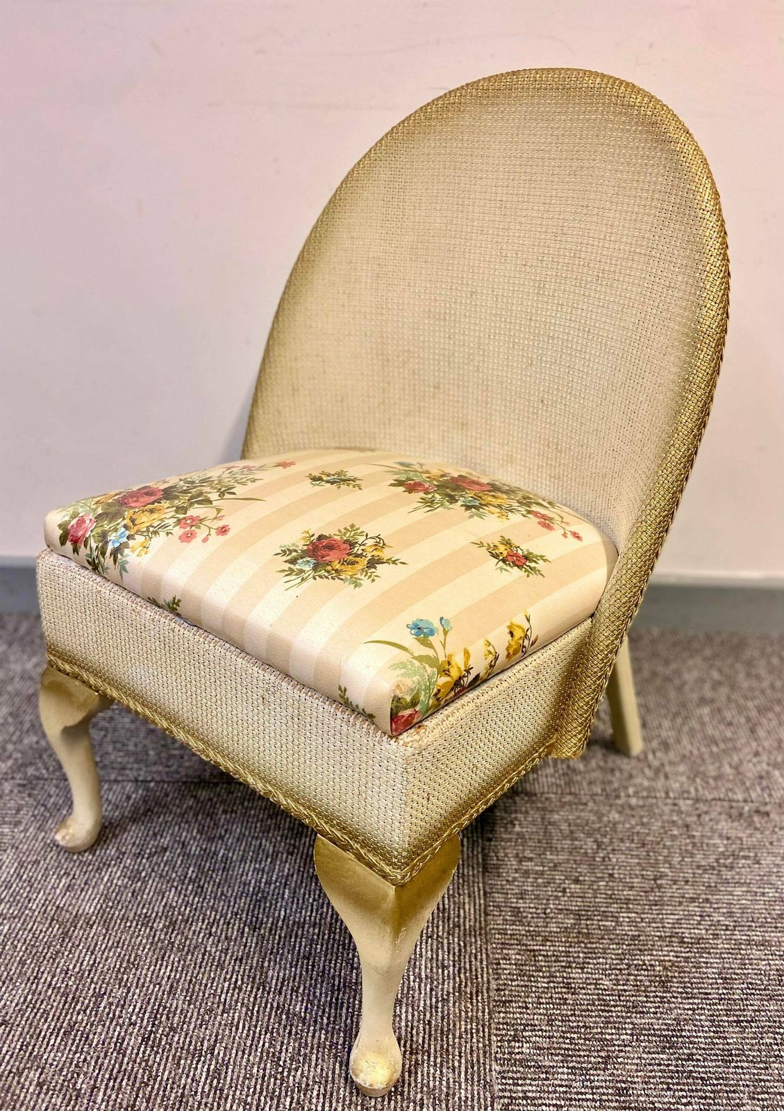 Vintage Small Lloyd Loom Boudoir Chair / Made In England 1950s