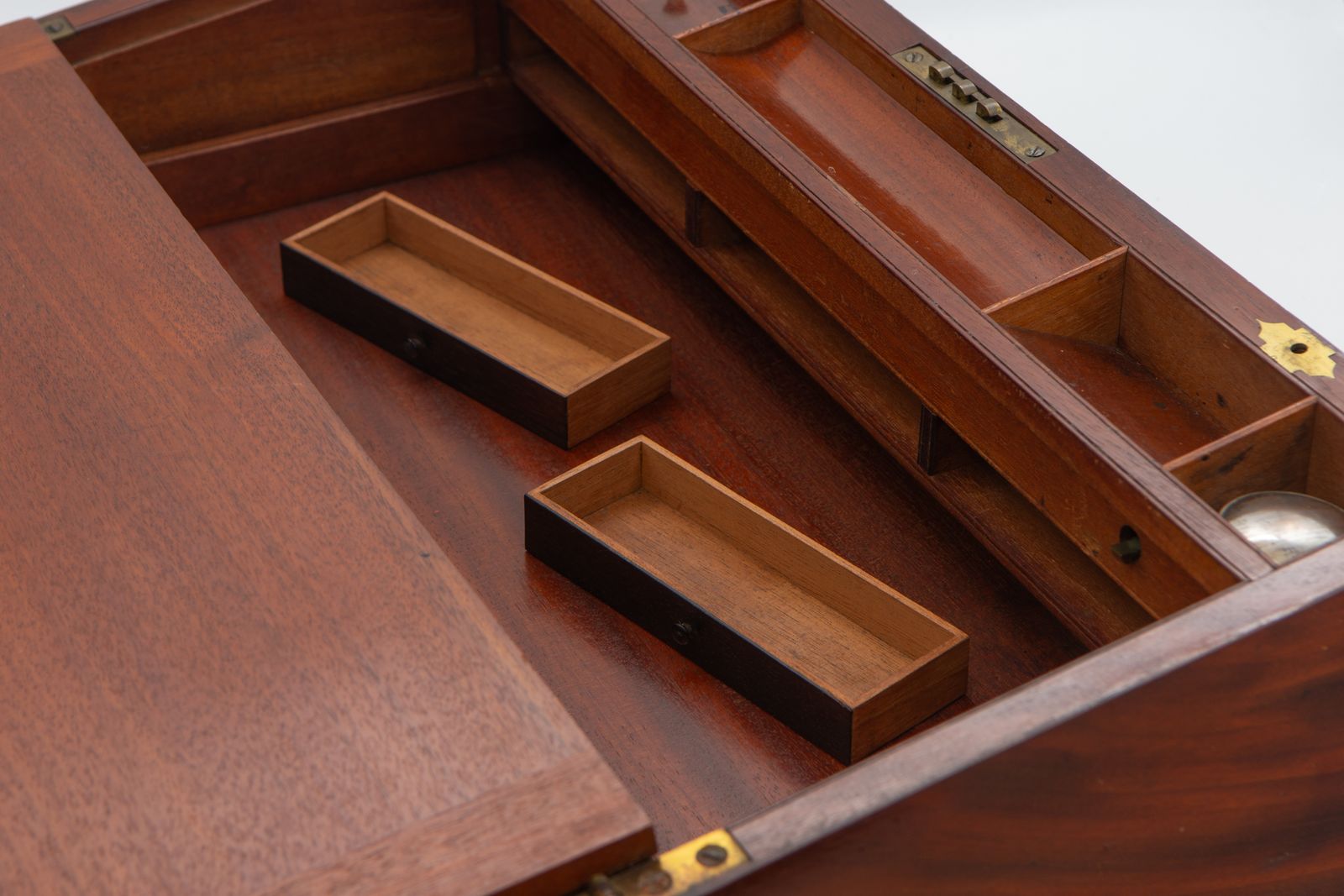 photo for sale 19th Century Large Flame Mahogany Brass Bound Writing Slope
