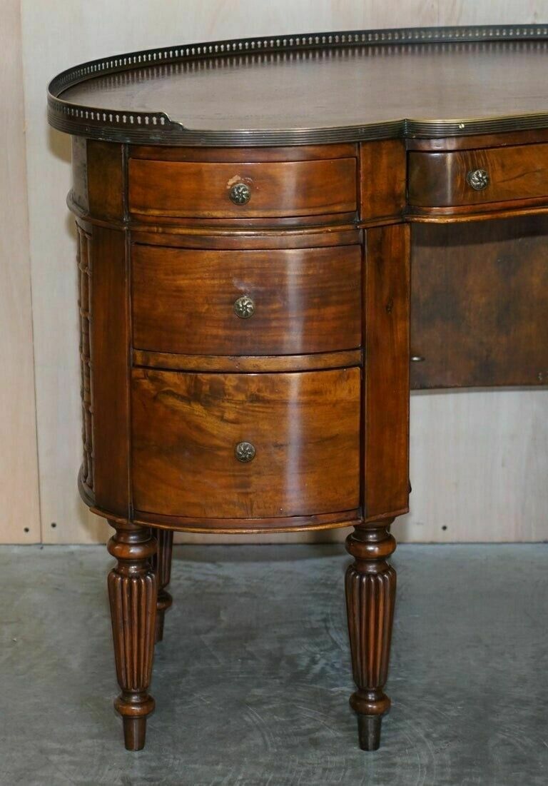 Stunning Faux Book Mahogany & Brown Leather Kidney Desk With Gallery Rail photo 6500.0