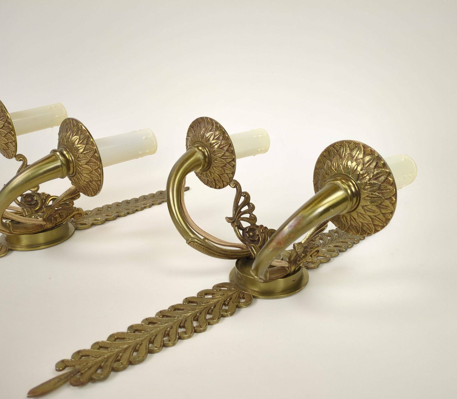 Pair Of French Gilded Bronze Empire Two Arm Electric Wall Sconce Light Fixture, Original Lighting From France photo for sale