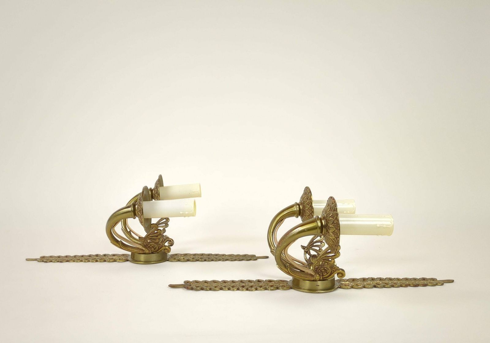 Pair Of French Gilded Bronze Empire Two Arm Electric Wall Sconce Light Fixture, Original Lighting From France photo vintage