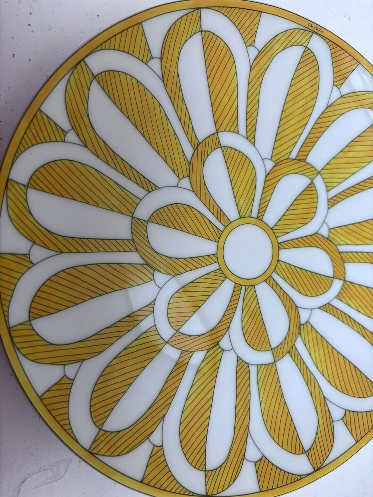 Hermes Plates Set Of 2 Soleil D Hermes Dessert/Entree/Cake/Fromage Plate Dish Signed Wedding Gift Yellow Table Luxury Gift Wedding Gift photo for sale