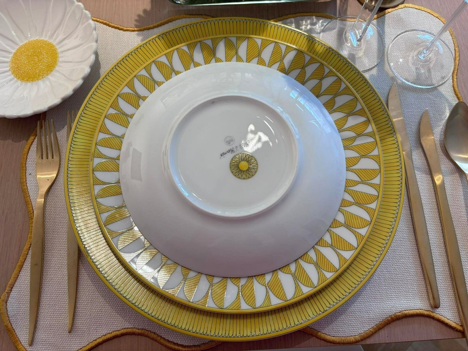 Hermes Plates Set Of 2 Soleil D Hermes Dessert/Entree/Cake/Fromage Plate Dish Signed Wedding Gift Yellow Table Luxury Gift Wedding Gift photo vinterior