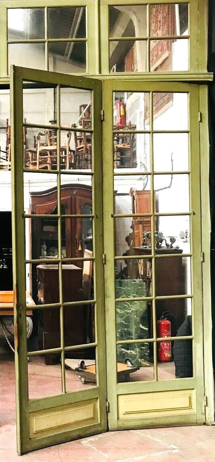 Four Partition Doors With Small Panes In 19th Century Patinated Wood photo Home Fixtures