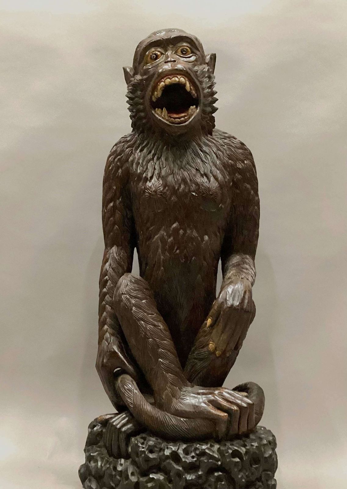Magnificent C19th Large Carved Hardwood Figure Of A Monkey photo for sale