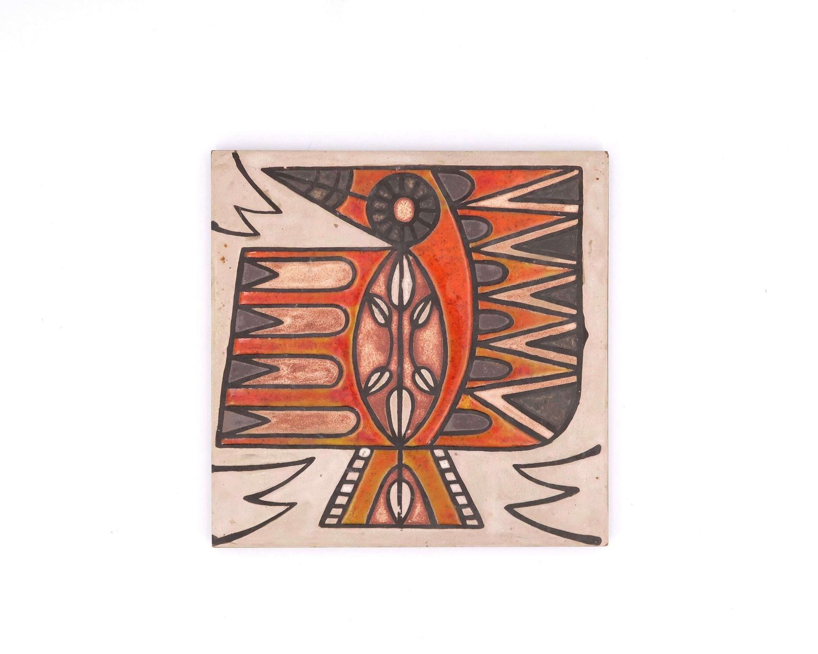French Ceramic Tile: Orange Bird, Vallauris, 1960s / Roger Capron, Roland Zobel, Mithe Espelt Style
