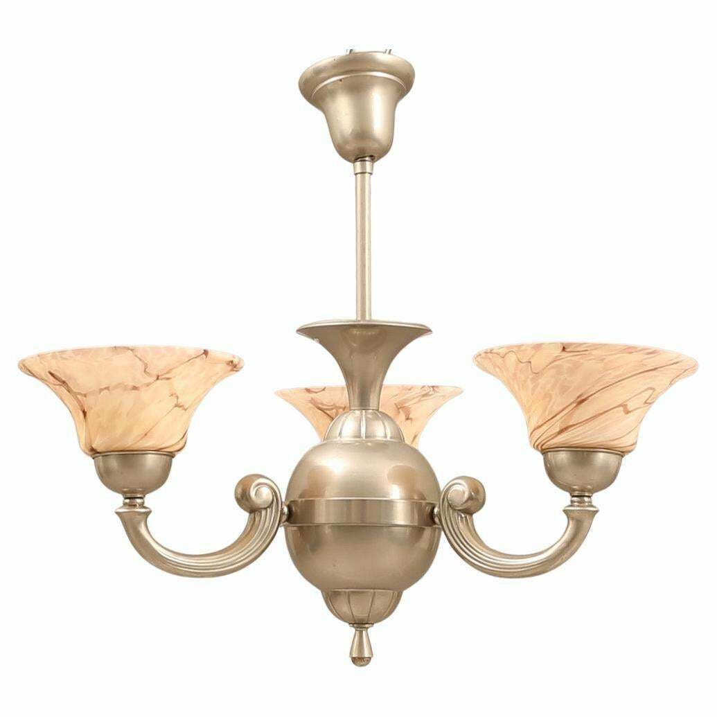 Antique Ceiling Lamp Silver Pendant Light Hollywood Regency Chandelier Pink Cups