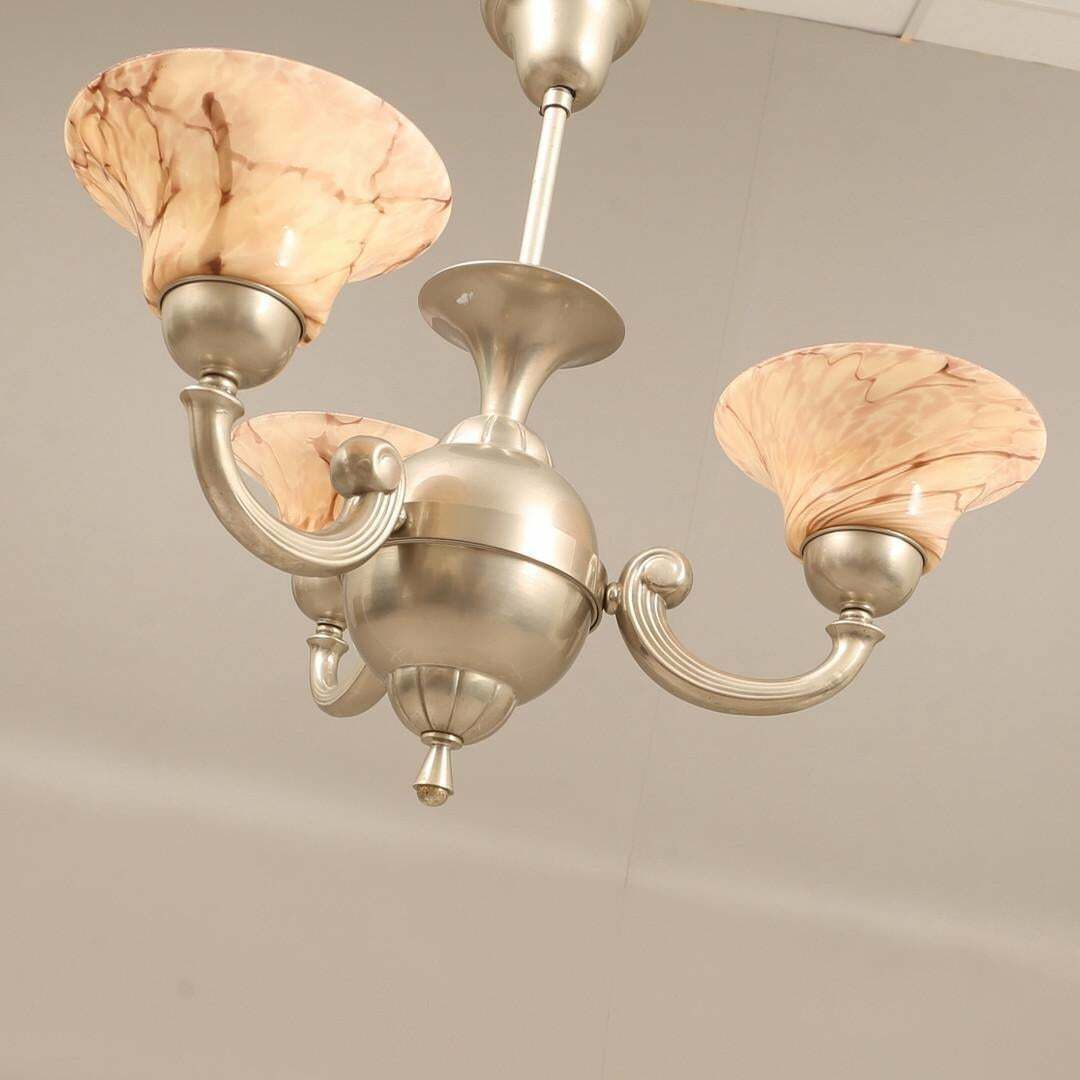 Antique Ceiling Lamp Silver Pendant Light Hollywood Regency Chandelier Pink Cups photo Lighting