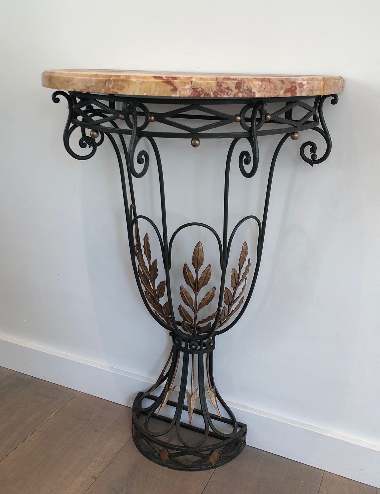 Rare Small Wrought Iron Console With Marble Top. French Work. Around 1940 photo 3450.0