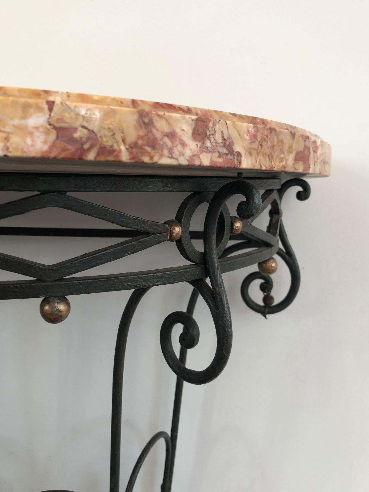 Furniture Rare Small Wrought Iron Console With Marble Top. French Work. Around 1940 photo