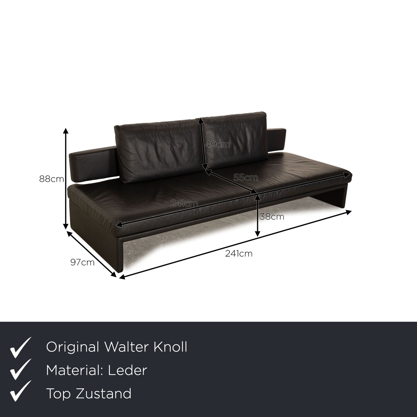 Canapé 3 places Walter Knoll Together en cuir anthracite, fonction manuelle photo furniture