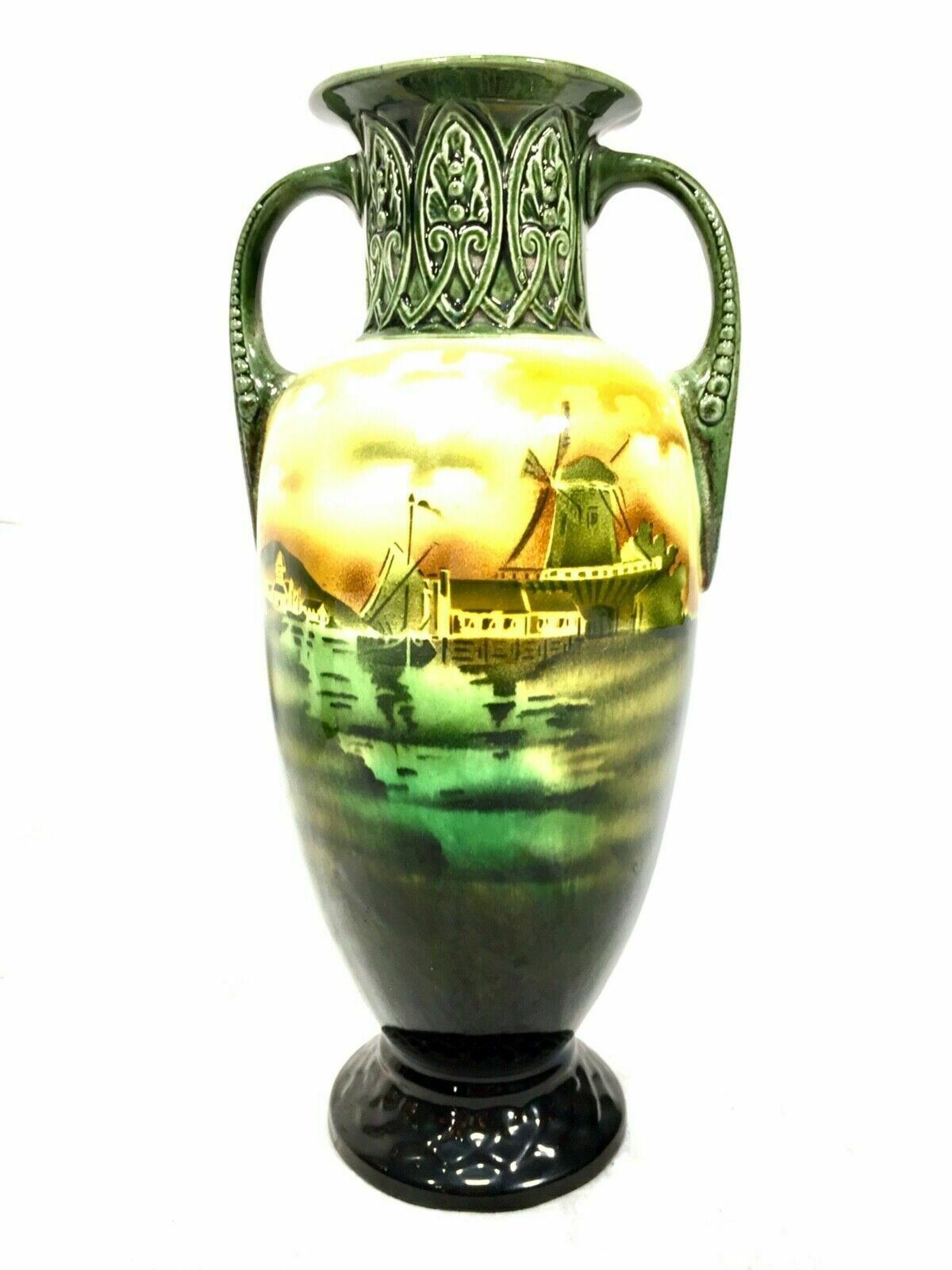 Antique Pair Of Czechoslovakia Pottery Vases / Vase Showing Dutch Scenes C.1920 photo Home Decor
