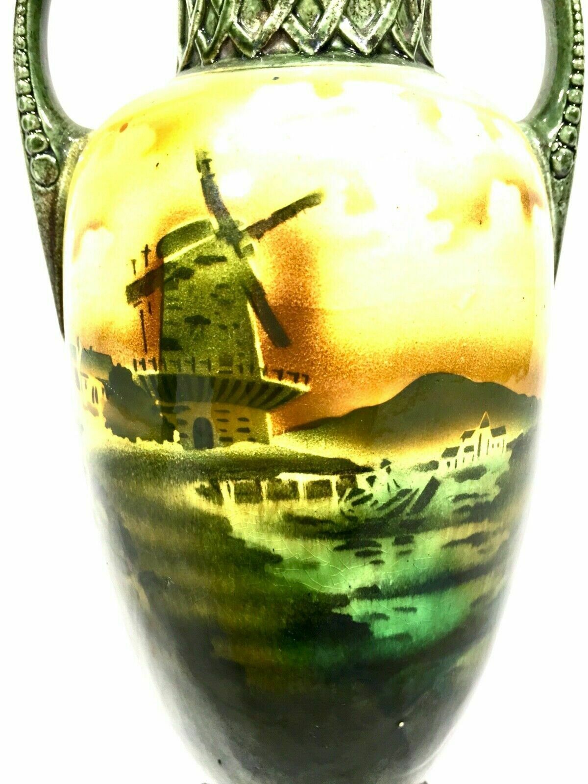 Antique Pair Of Czechoslovakia Pottery Vases / Vase Showing Dutch Scenes C.1920 photo vinterior