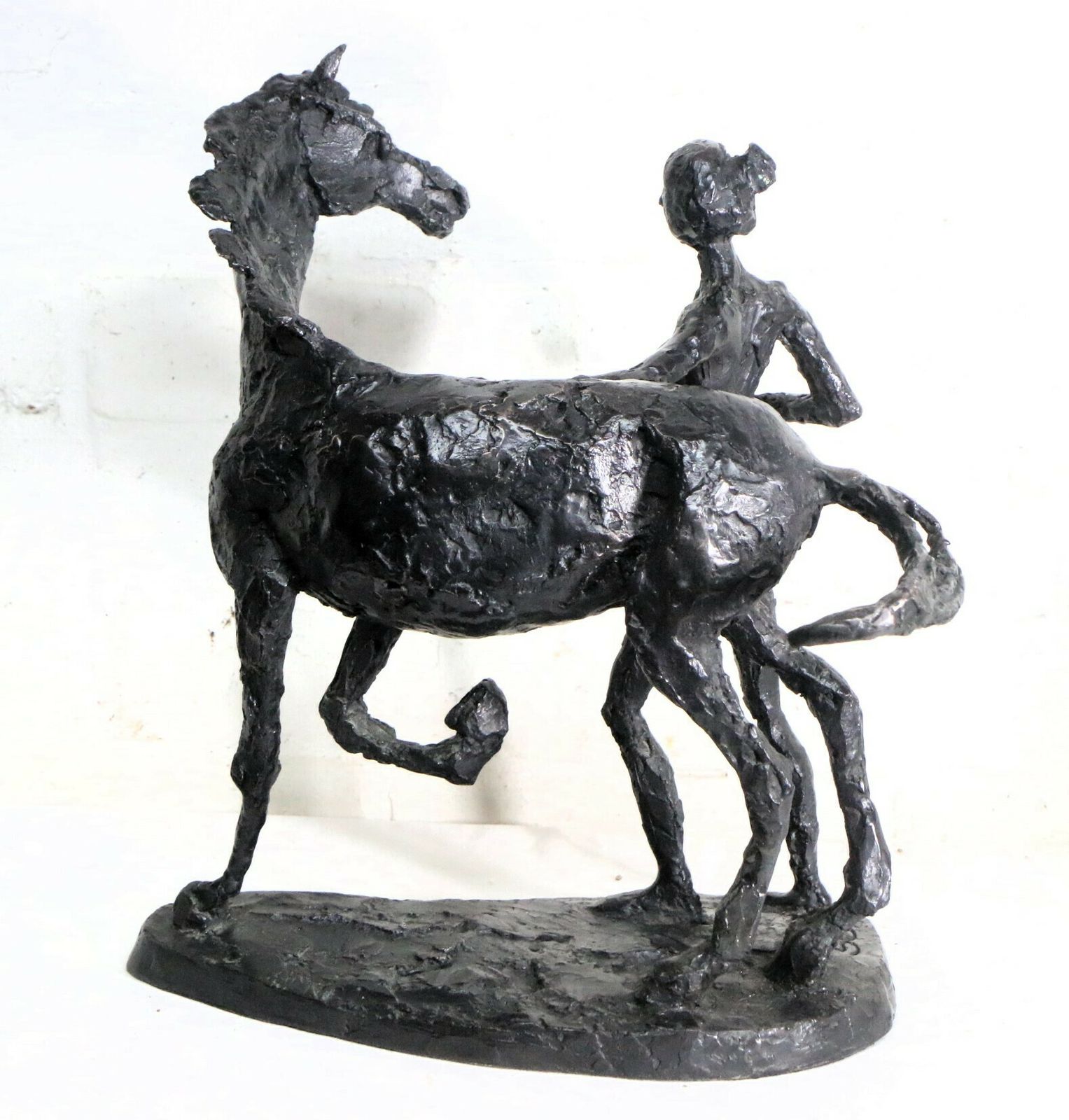 photo buy Bronze Brutalist Sculpture Woman With Horse Large Heavy Vintage Art Signed And Numbered