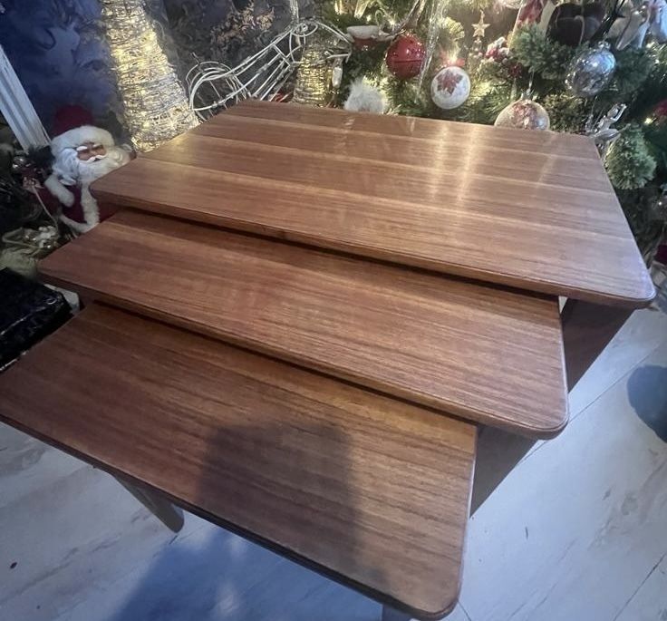 Mid Century Walnut & Teak Nest Of Three Tables Vintage . 1950's photo vintage