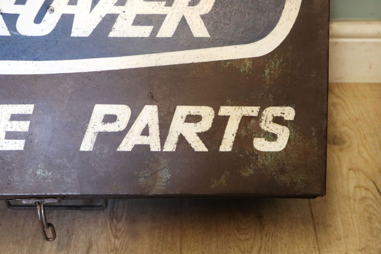 photo furniture A Lovely Vintage Metal Trunk, Later Sign Written For Land Rover.