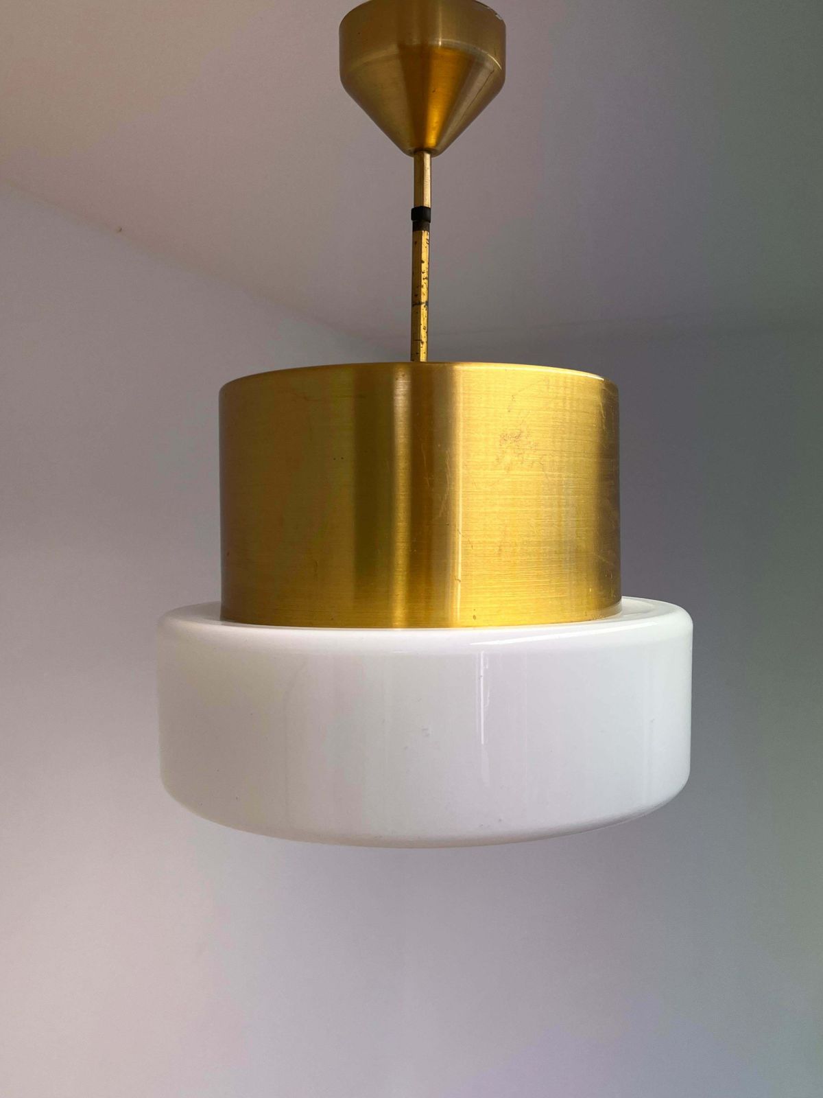 Brass And Milk Glass Midcentury Pendant By Kamenicky Senov, 1970s photo vinterior