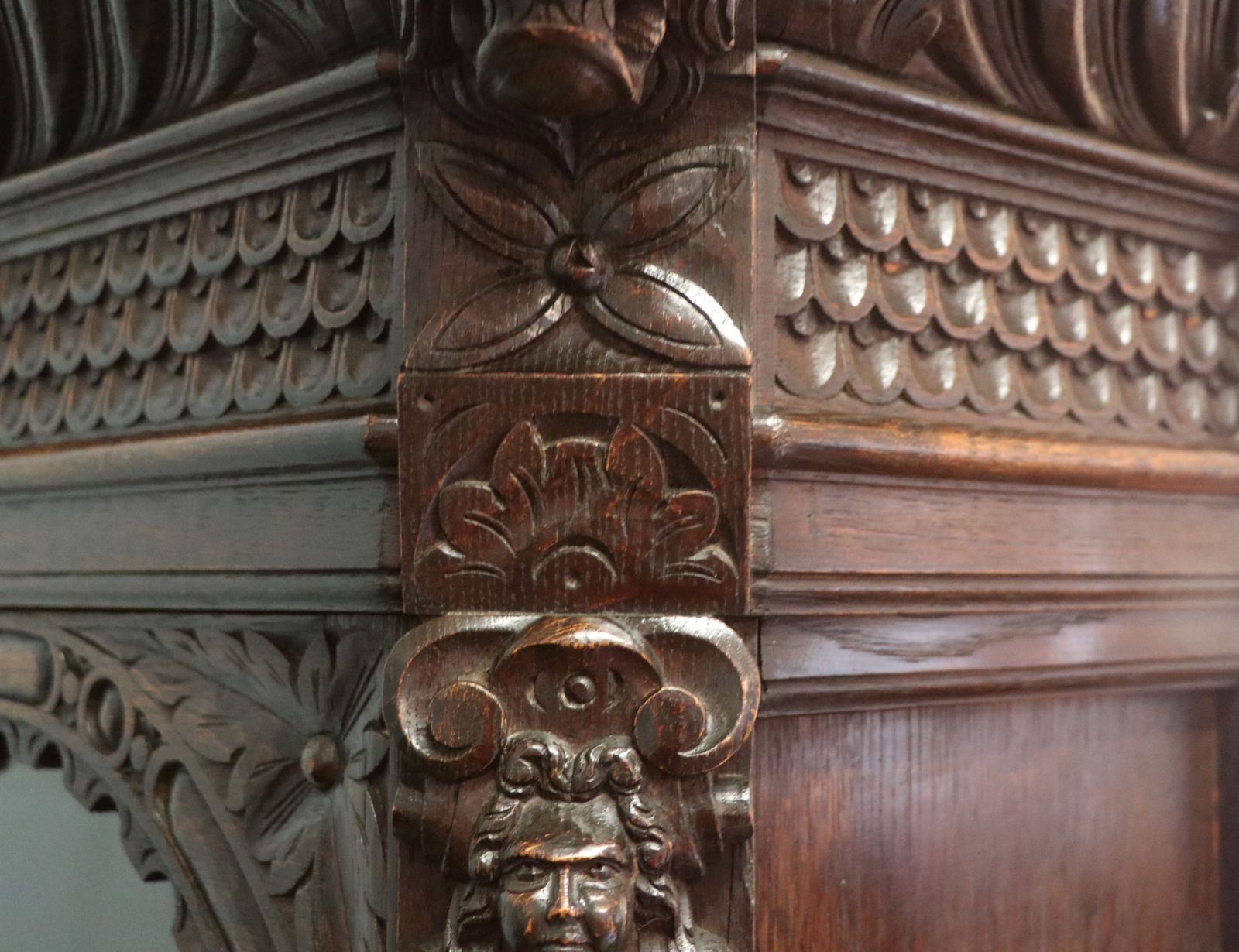 photo buy A Lovely Late 19th Heavily Carved Oak Bookcase Cabinet On Stand, Later Sign Written With A Selection Of German Beer Related Emblems.
