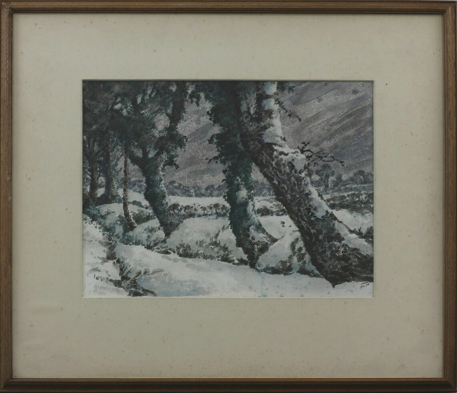 Watercolour By Henry Potter Stevens. 'Snow Storm In Redisham'