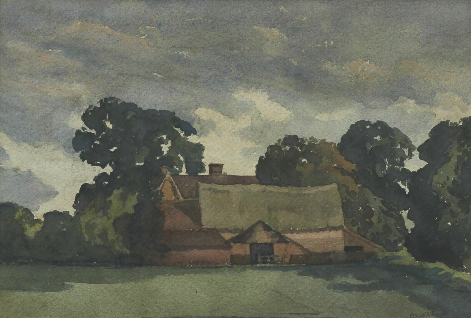 Watercolour By Henry Potter Stevens. Titled 'A Suffolk Farmhouse, Fersingfield' photo furniture