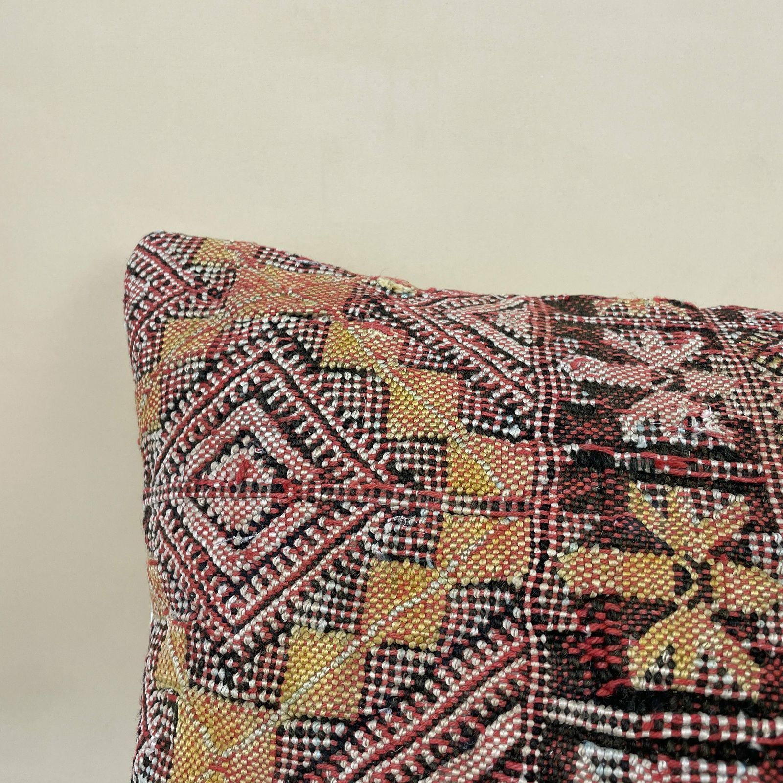 Antique Kilim Cushion Moroccan Pillow Feather Filled Handwoven Patterned Red Earthy photo furniture