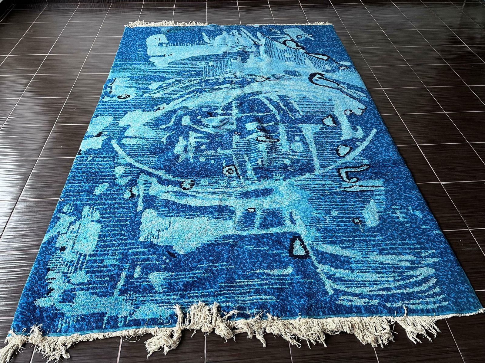 Extraordinary Handmade Art Abstract Design Wool Carpet In Style Of Kybal, 1960s photo furniture