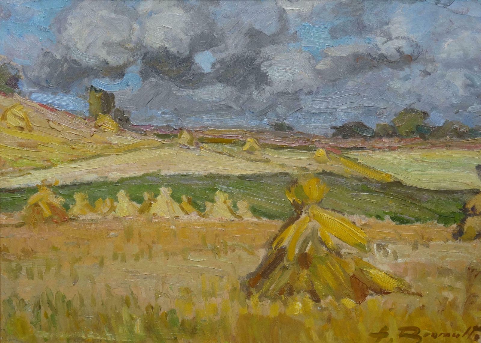 Alfejs Bromults Landscape. 1942. Oil On Cardboard, 36.5x47.5 Cm 1942