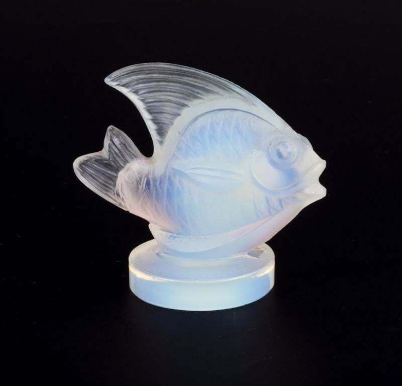 Sabino, France. Two Fish In Art Deco Opaline Art Glass With Bluish Tint. photo Art