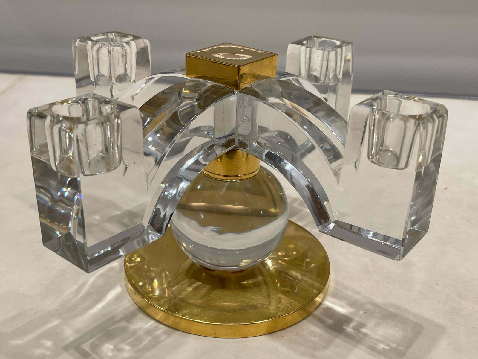 Fabulous Pair Of Baccarat Crystal Candelabras, By Jacques Adnet, France, 1935 photo vintage