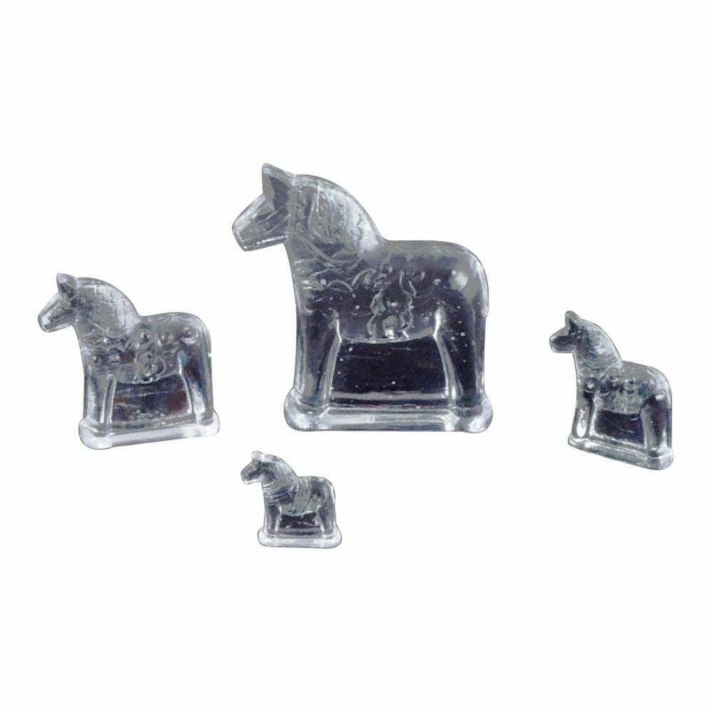 Swedish Glass Artist. Four Dala Horses In Clear Mouth Blown Art Glass.