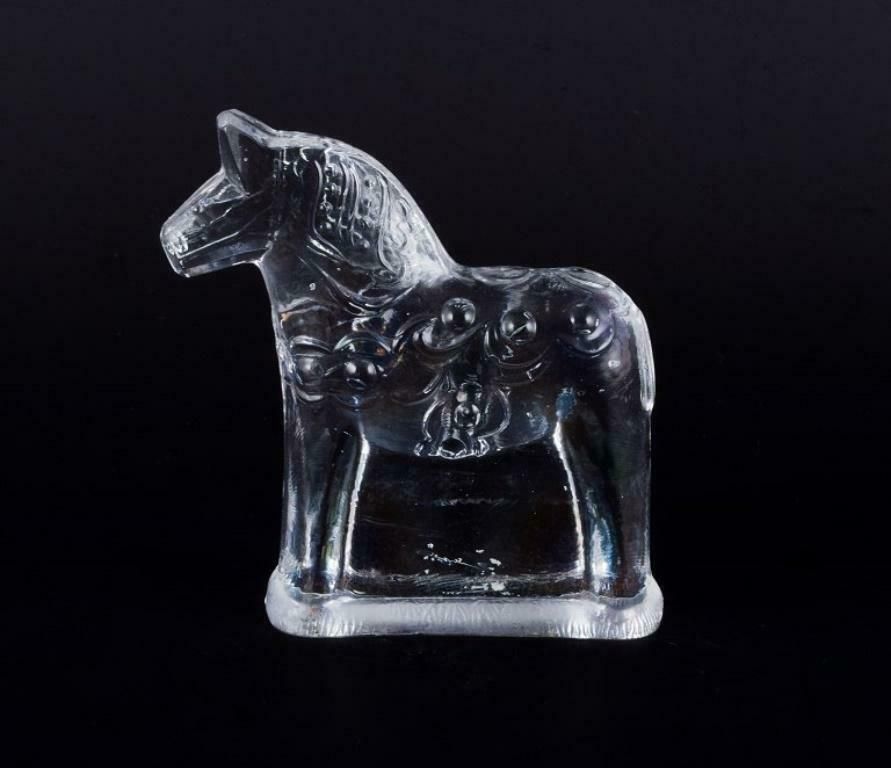 Swedish Glass Artist. Four Dala Horses In Clear Mouth Blown Art Glass. photo for sale