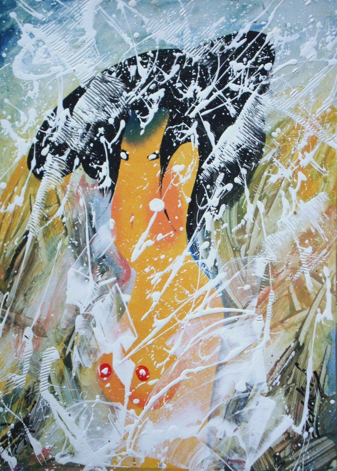 Ivars Zaikins Japanese Girl. Mixed Media On Cardboard 60x43 Cm 2000s