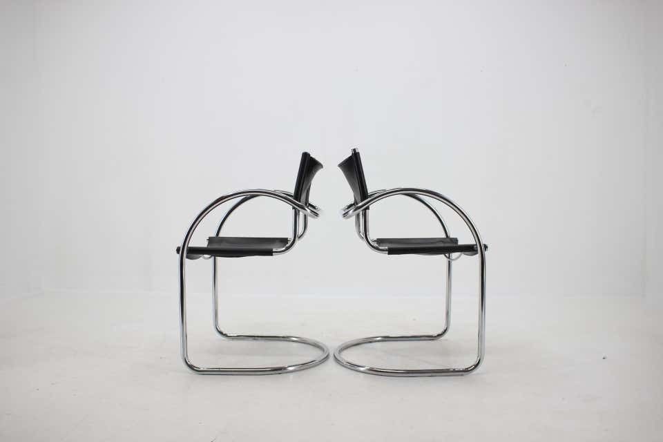 1970s Set Of Four Chrome And Leather Tubular Chairs ,Czechoslovakia photo 1345.0