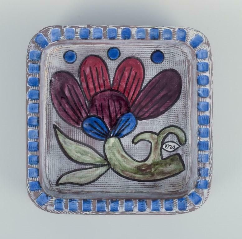 Mari Simmulson For Upsala Ekeby. Ceramic Bowl With Flower Motif. Ca 1960 photo Home Decor