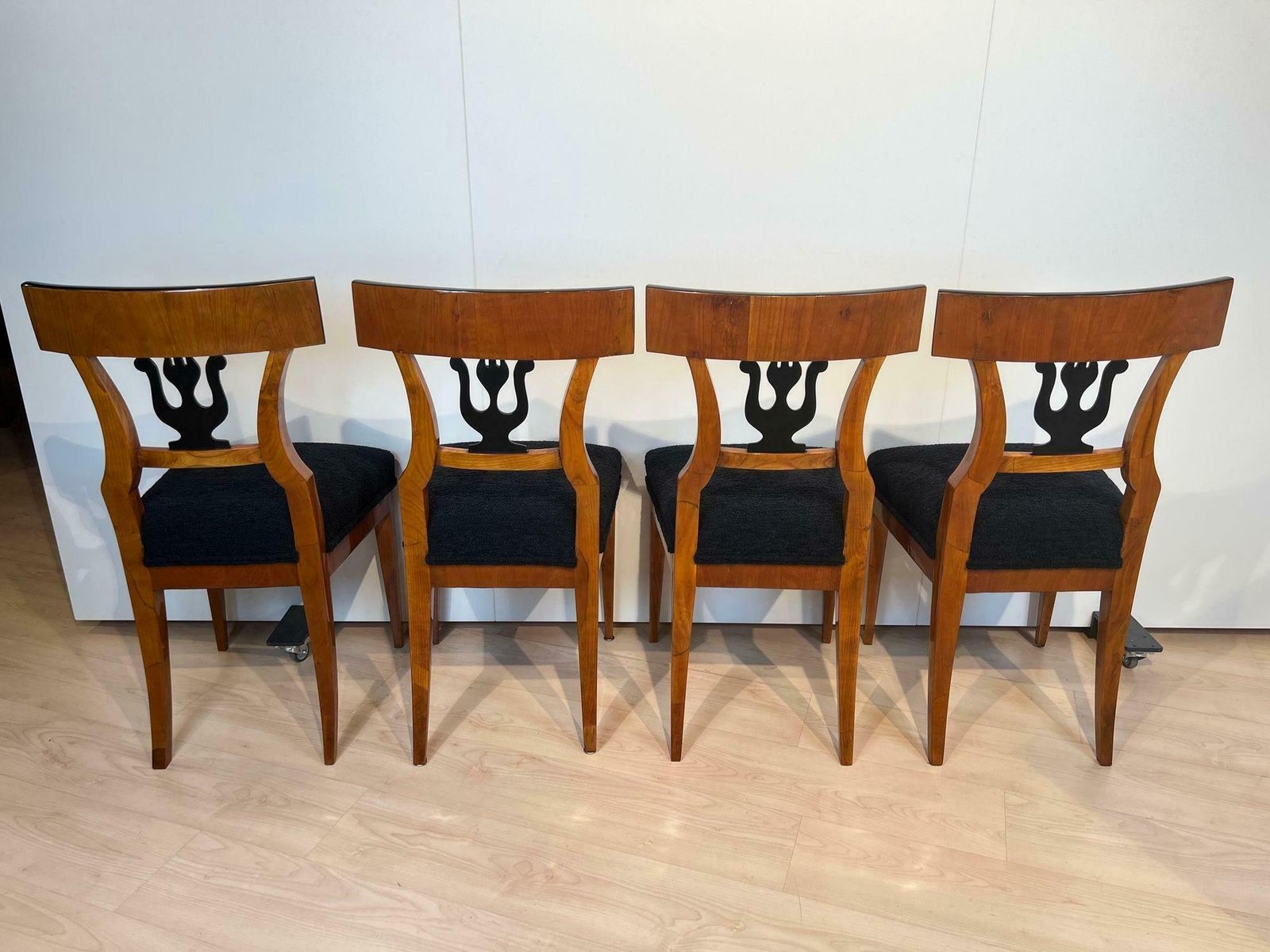 Set Of Four Biedermeier Chairs, Cherry Veneer, South Germany Circa 1830 photo Furniture