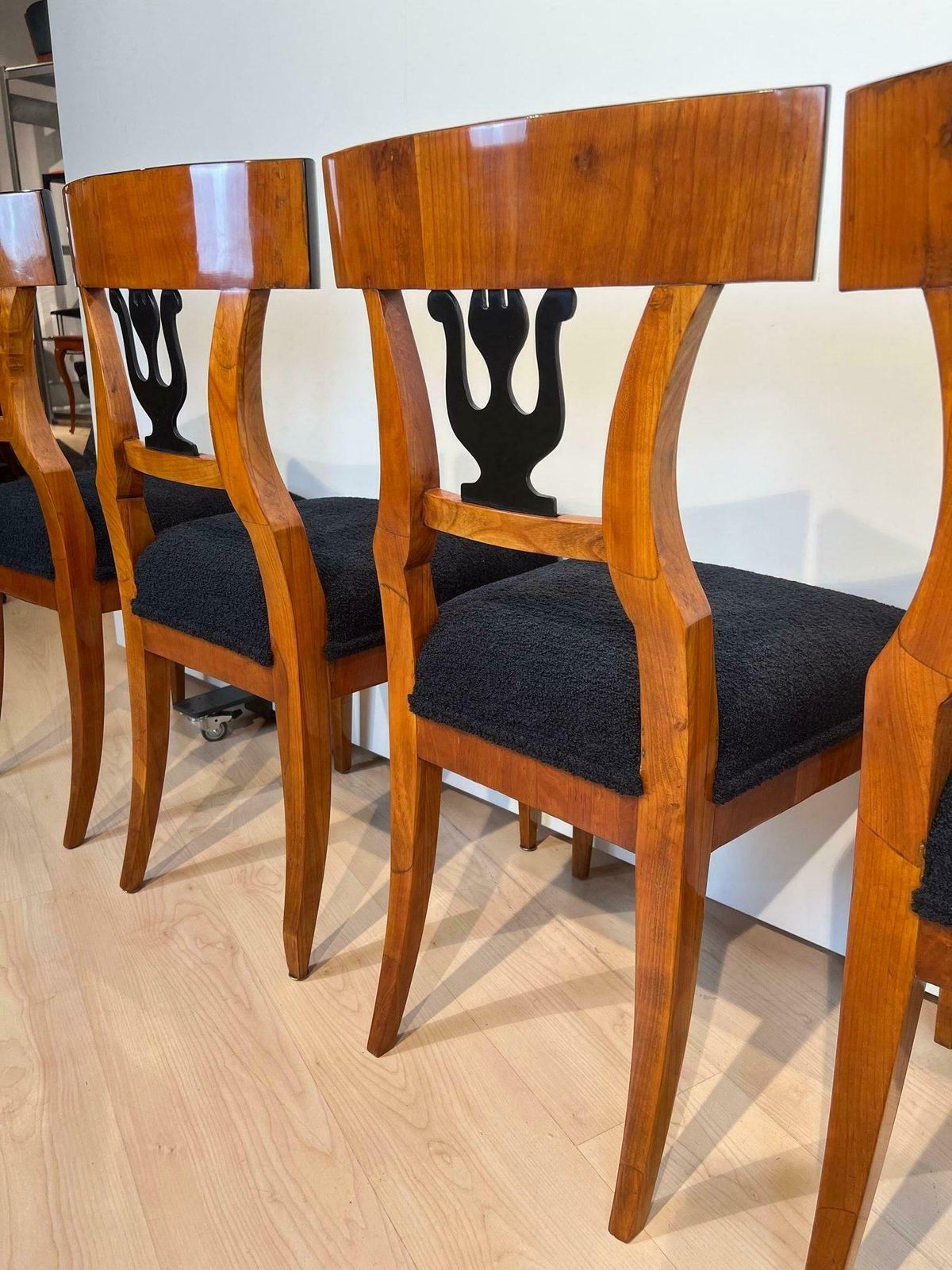 Set Of Four Biedermeier Chairs, Cherry Veneer, South Germany Circa 1830 photo vintage