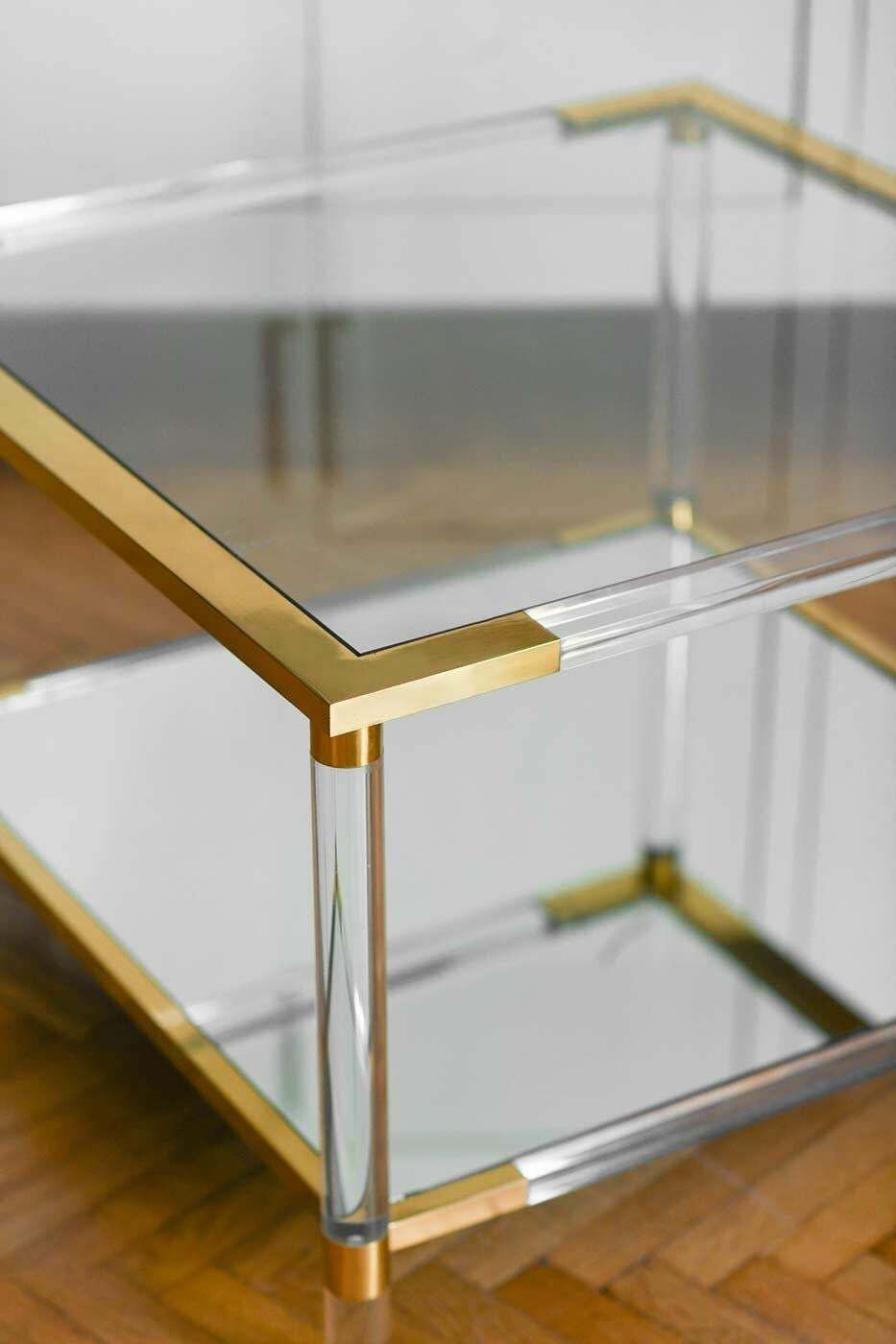 Coffee Table In Glass, Mirrored Glass, Methacrylate And Brass. photo Furniture