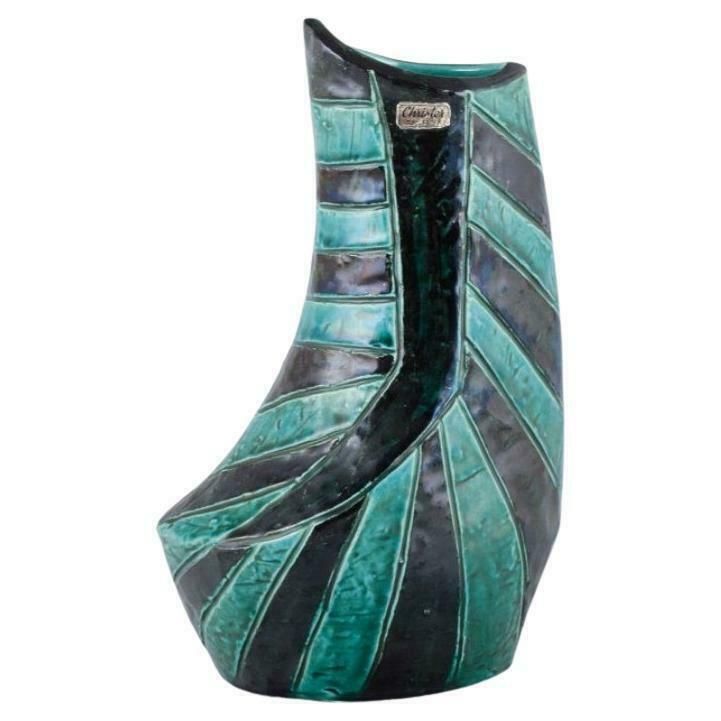 Christer, Mariestad, Sweden. Modernist Ceramic Vase With Green And Black Glaze.