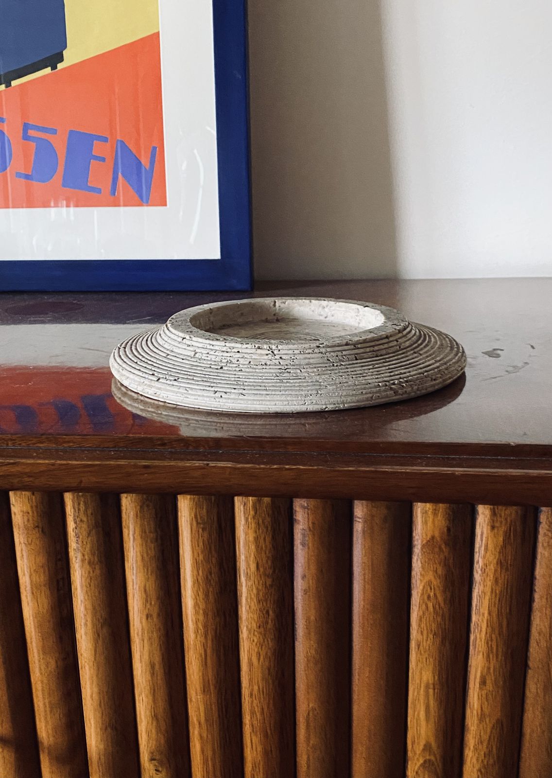 Travertine Grooved Vide Poche / Centerpiece / Ashtray, Cerri Nestore, Italy, 1970s