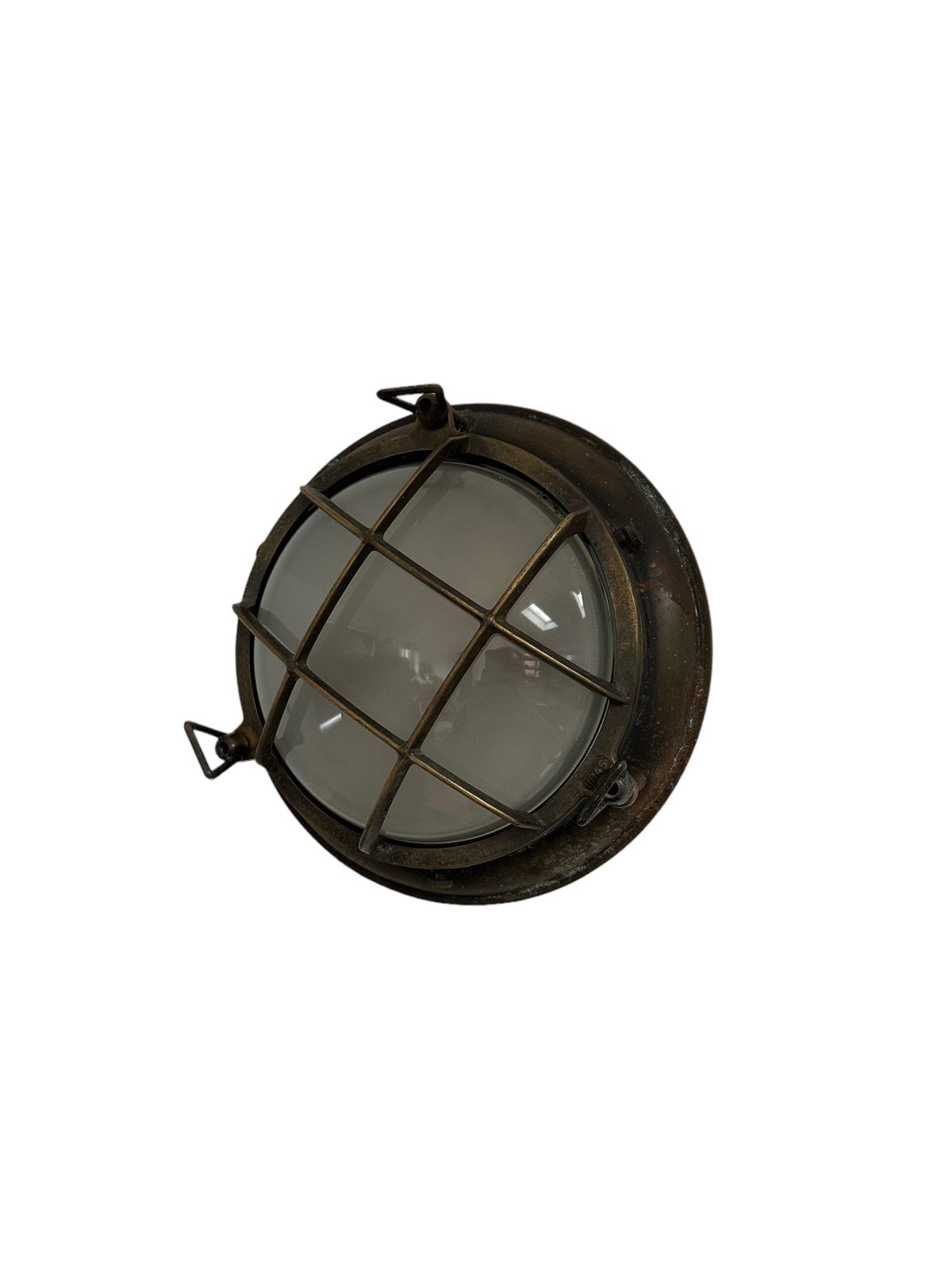 Pair Antique Brass Convex Glass Maritime Military Bulkhead Flush Mounted Wall Lights Lamp photo for sale