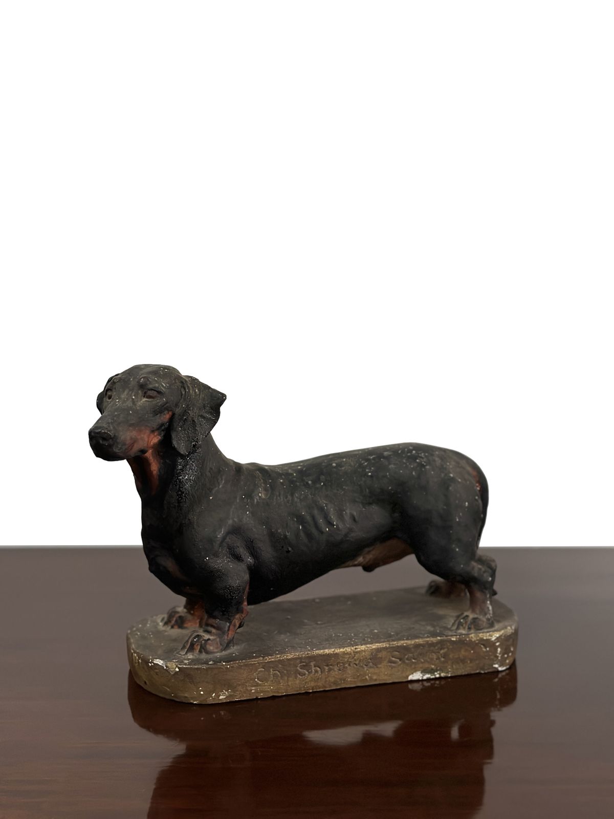 Pair Antique Painted Plaster Model Dachshund Cocker Spaniel Dog Sculptures By Frederick Thomas Daws (1878 1956) photo 4995.0