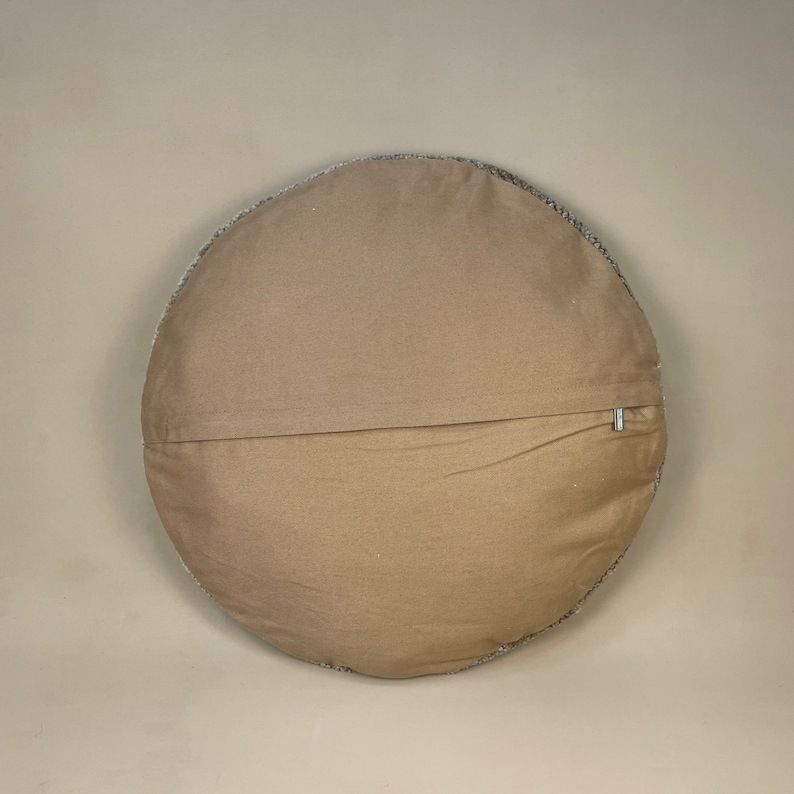 Antique Kilim Circle Cushion Turkish Pillow Feather Filled Handwoven Muted Beige photo 55.0