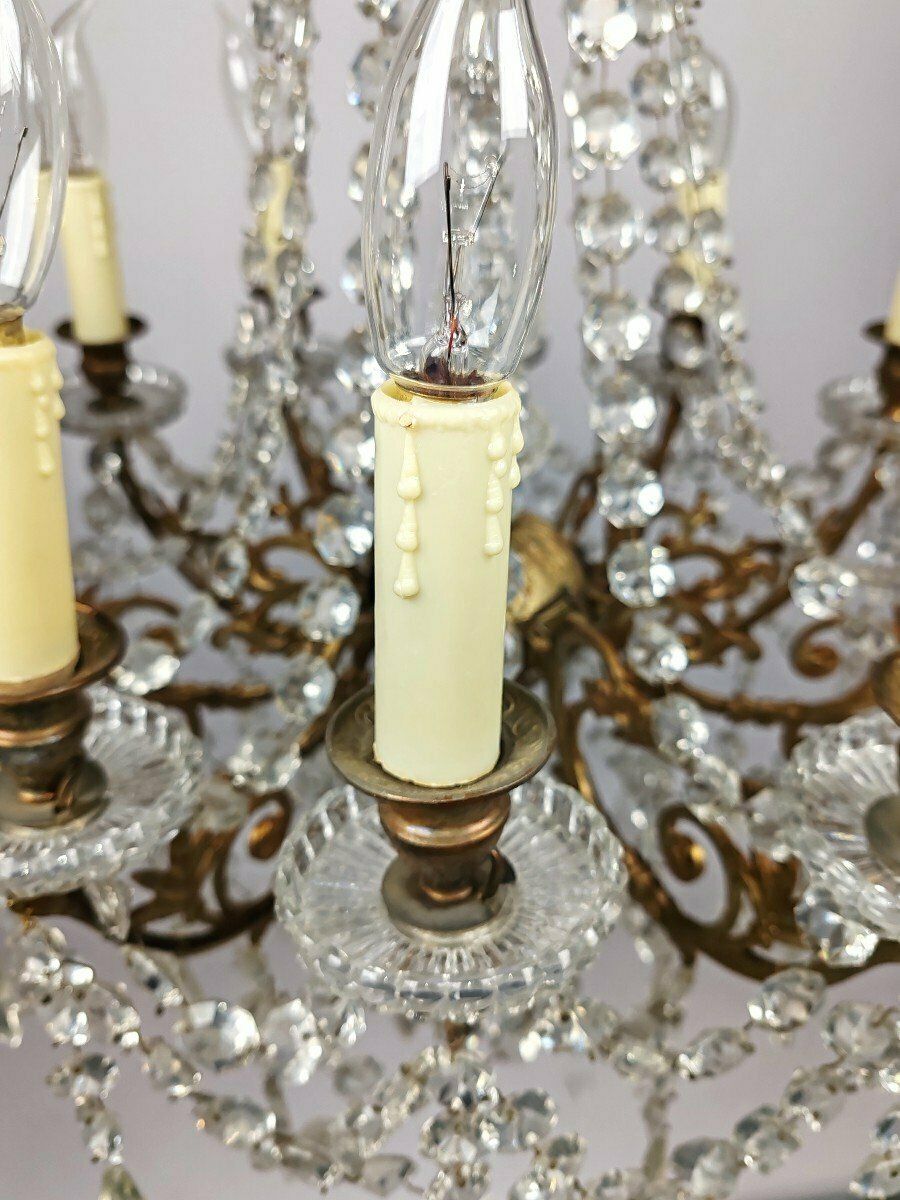 12 Light Chandelier, Glass And Crystal photo 737.0